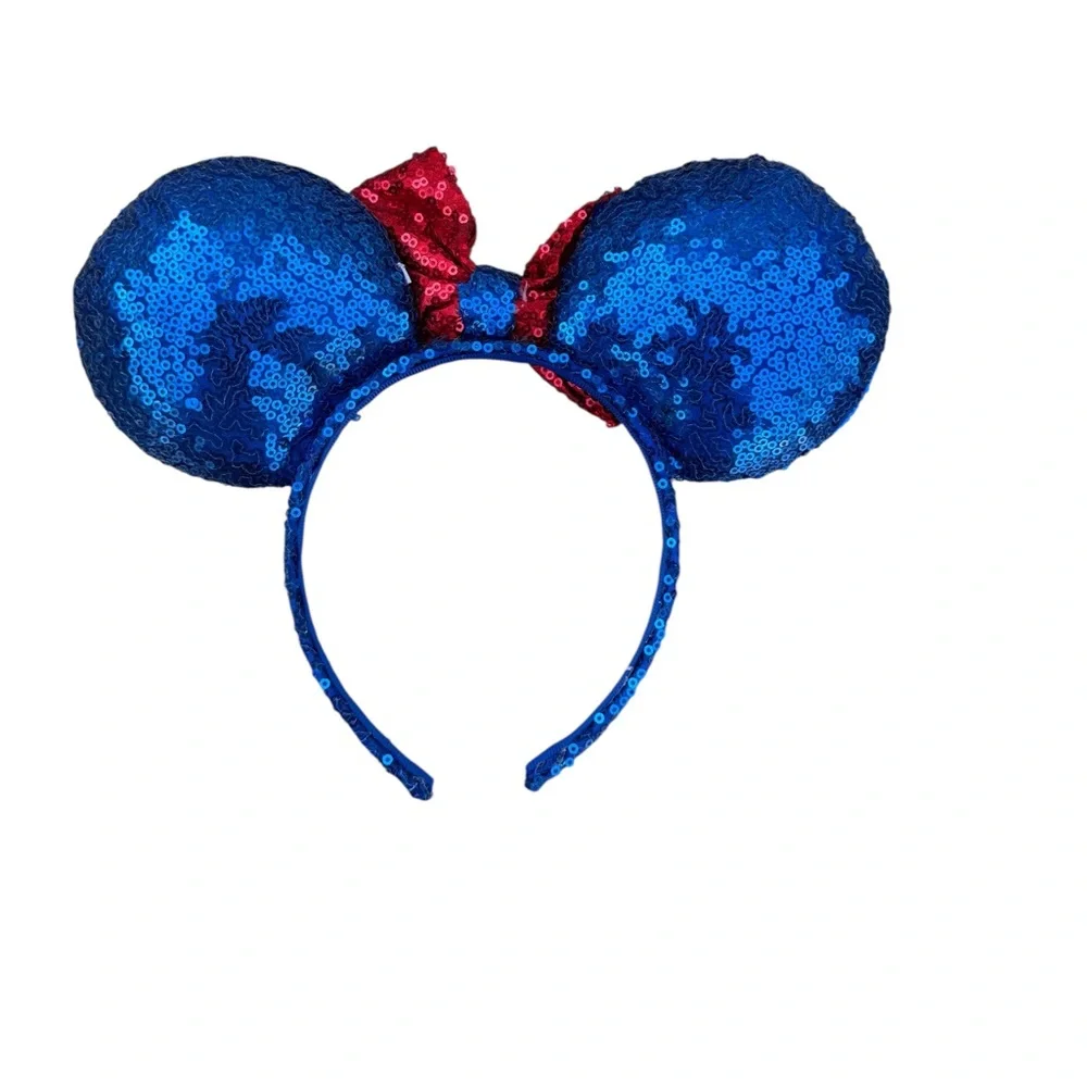 Disney Parks Minnie Mouse Patriotic Stars Sequin Ears Headband Red Bow